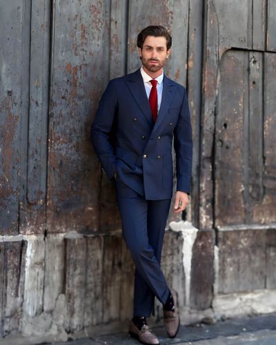 Sharp Navy Suit with a Red Tie